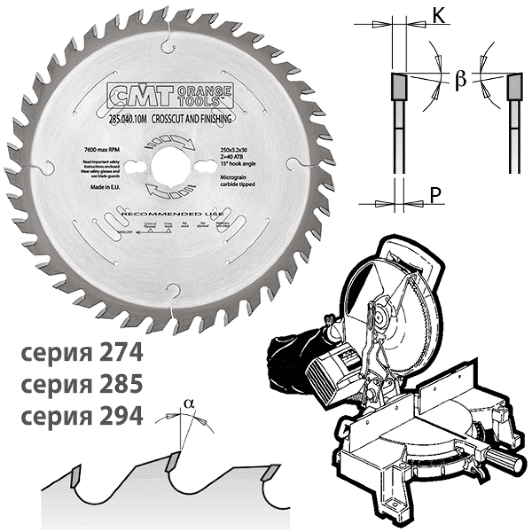 Диск пильный СМТ 283 серия для чистового реза 250x30 80M