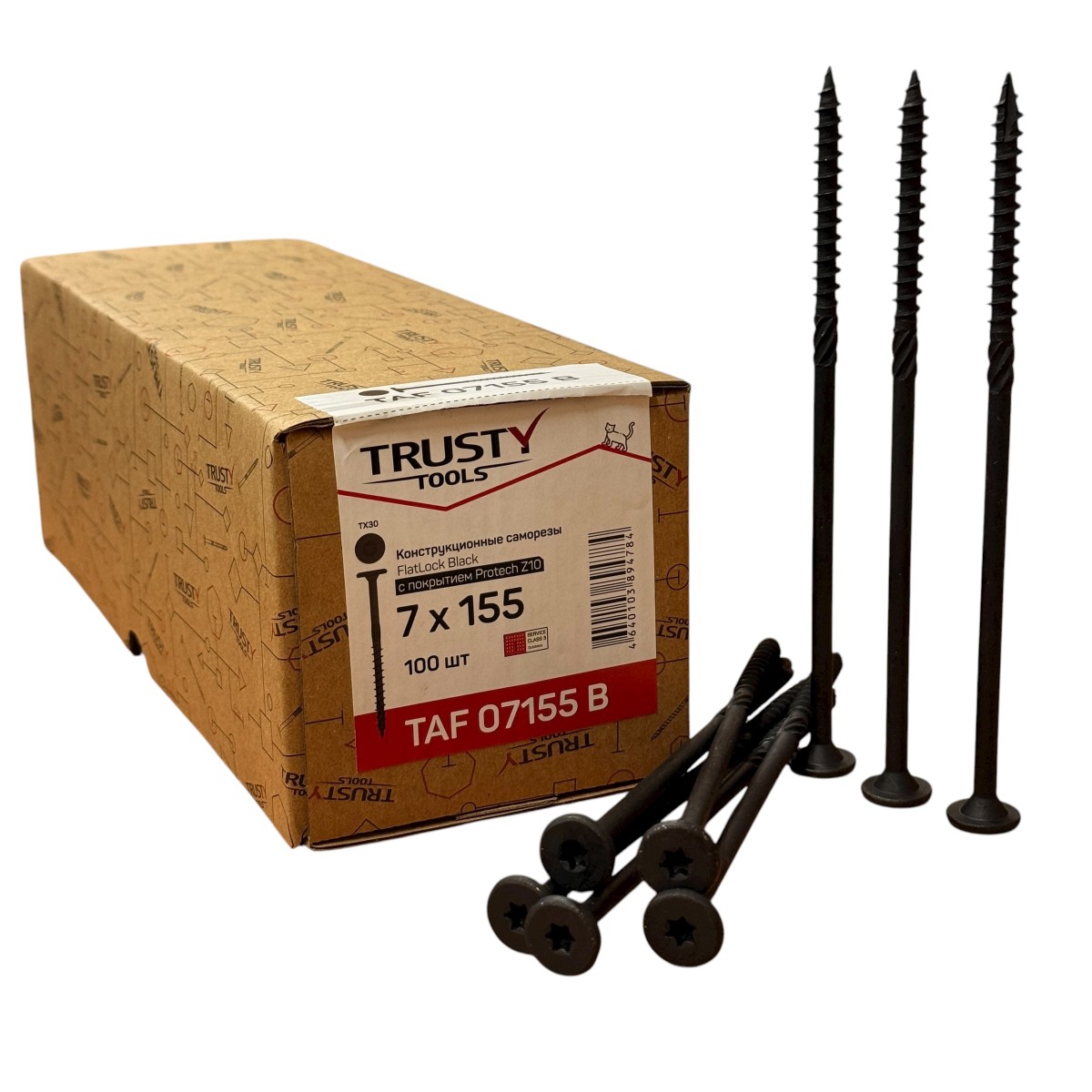 Архитектурные саморезы FlatLock Black 7х155 с покрытием Protech Z10 (100 шт)