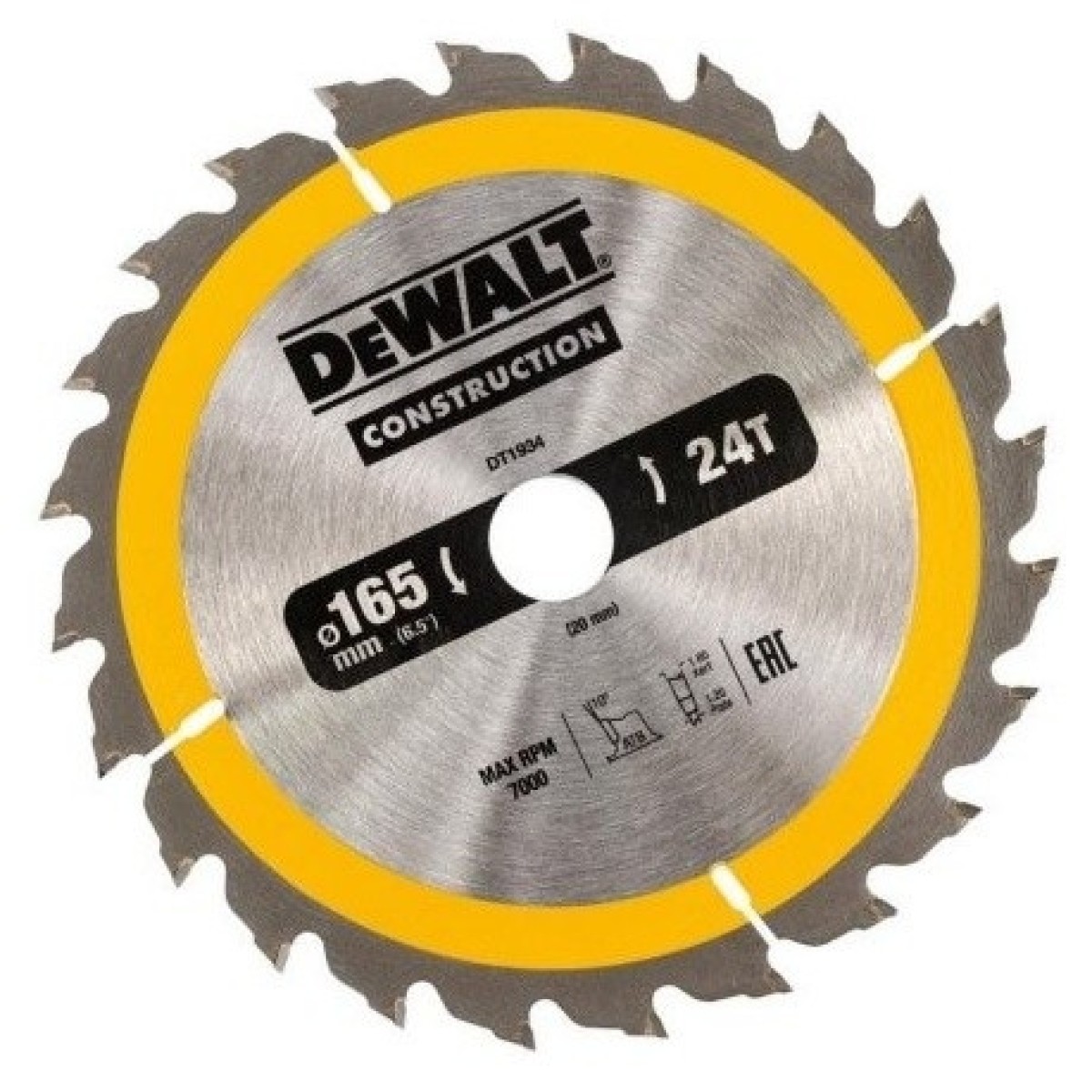 Диск пильный DEWALT CONSTRUCTION по дереву с гвоздями 165x24T
