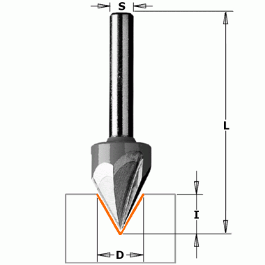 Фреза V-образная гравировальная CMT 12,7х11х57 мм, S 8мм